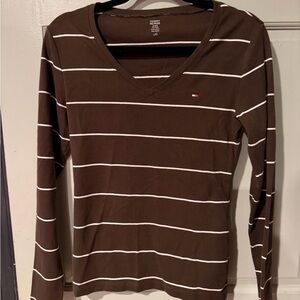 Tommy Hilfiger Chocolate Brown Striped Long Sleeve Top